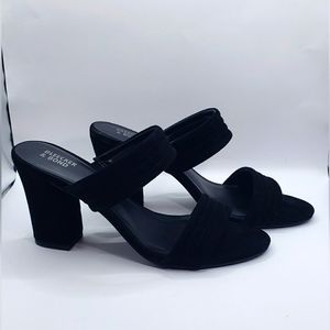 Bleecker & Bond Dorothy Black Suede Leather Double Strap Slipon Sandals Size 9.5